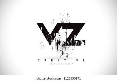 VZ V Z Grunge Brush Letter Logo Design in Black Colors. Creative Brush Letters Vector Illustration.
