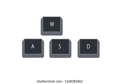 W, A, S and D computer key button vector isolated on white background. They are used in place of the arrow keys.