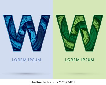 W ,Abstract , font, concept Spin water, wind and natural, designed using blue and green grunge brush,sign.