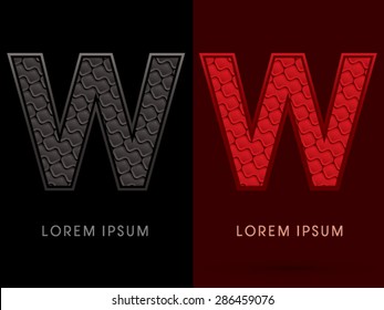 W, Abstract Font, Text, Typography, concept luxury hot and dark, red and black, pattern, graphic vector.
