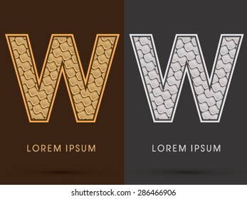 W, Abstract Font, Text, Typography, concept  luxury gold and silver pattern, graphic vector