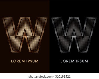 W ,abstract luxury font, Designed using gold and black line square, geometric shape, graphic vector. 