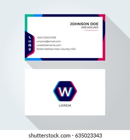 W Alphabet Letter Abstract Colorful blending logo and business card template