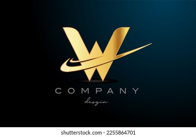 W alphabet letter logo with double swoosh in gold golden color. Corporate creative template design for company and business