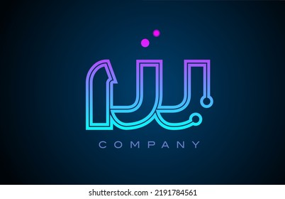 W alphabet letter logo icon design with pink blue color and dots. Creative template for company and business