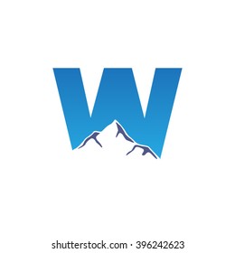 W alphabet mountain negative space letter logo blue