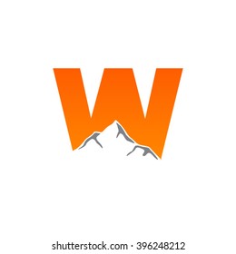 W alphabet mountain negative space letter logo orange