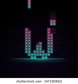 W Alphabet in Pixel art, 8bit game, Synth wave style, 80s-90s