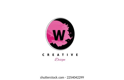 W alphabet vector logo design with pink water color brush . Creative vector logo design on white background. 