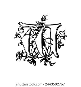 w art antique beauty black botany element garden flower leaf icon design