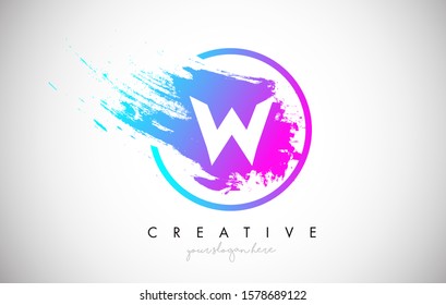 W Artistic Brush Letter Logo Design in Purple Blue Colors Vector Illustration.