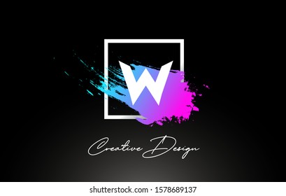 W Artistic Brush Letter Logo Design in Purple Blue Colors Vector Illustration.