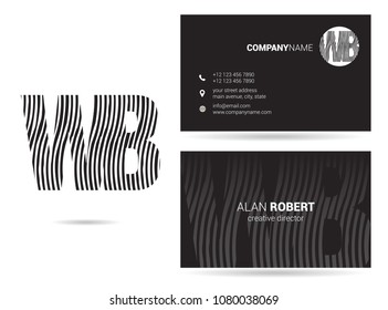 W & B joint logo waves letter design with business card template