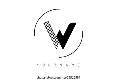 W Black Dotted Letter Logo Design with a circular rounded Frame. Dotted shape logotype.