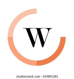 W black letters , modern type of font , tree orange colors , simply alphabet like design identity