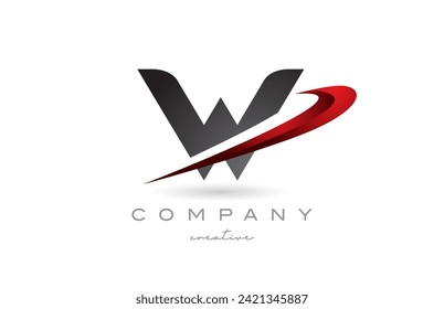 W black red swoosh letter logo vector design illustration. Creative template icon for company or business