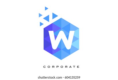W Blue Hexagonal Letter Logo Design with Mosaic Blue Pattern.