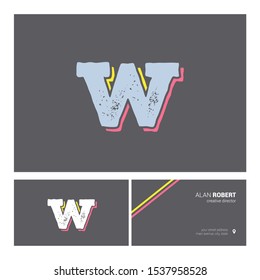 W  bold letter logo design with Business card template 