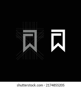 W Bookmark Icon Grid Logo Design Template In Black Background