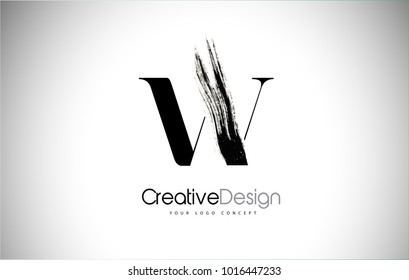 W Brush Stroke Letter Logo Design.  Black Paint Logo Letter  Icon with Elegant Vector Design.