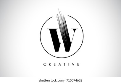 W Brush Stroke Letter Logo Design. Black Paint Logo Leters Icon with Elegant Circle Vector Design.