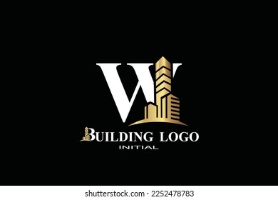 W building Letter logo gold template for your branding.