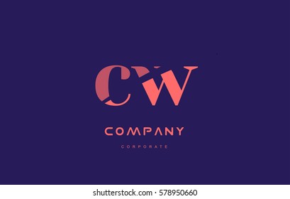 w c cw alphabet small letter blue pink creative design vector company logo icon template 