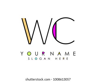 W & C initial minimalist logo template vector