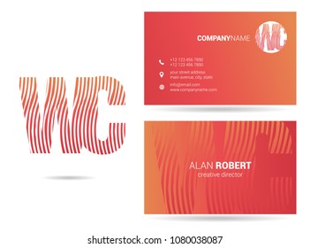 W & C joint logo waves letter design with business card template