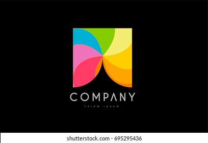 W color colored rainbow mosaic palette letter alphabet logo vector creative company icon design template modern black background
