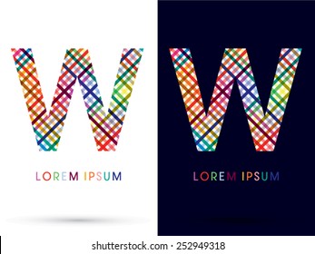 W ,colorful font ,designed using colors line on white and black background, concept wicker,basket ,woven, ribbons,happy,fun,fantasy,logo, symbol, icon, graphic, vector.