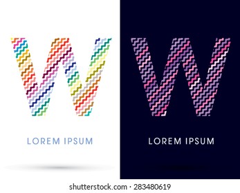 W ,Colorful font designed using zigzag line, graphic vector.