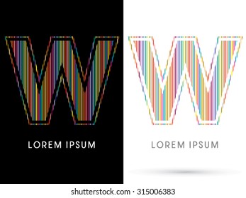 W ,Colorful Font, designed using colorful line graphic vector.