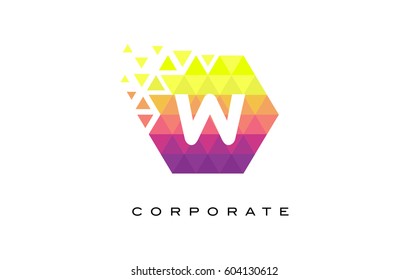 W Colorful Hexagonal Letter Logo Design with Mosaic Rainbow Pattern.