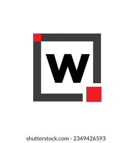 W company name monogram with red square. W dot icon.