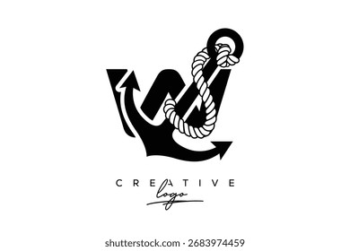 W Criativo Monograma Latter Logo com âncora e design de corda