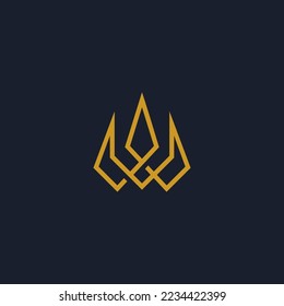 W crown logo vector icon line illustration