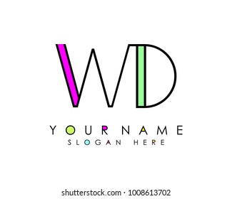 W & D initial minimalist logo template vector