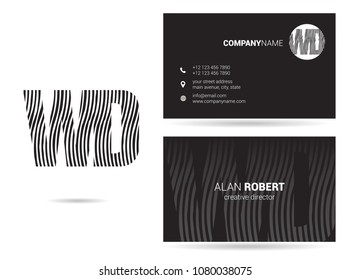 W & D joint logo waves letter design with business card template