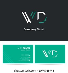 W & D line logo stroke letter design with business card template