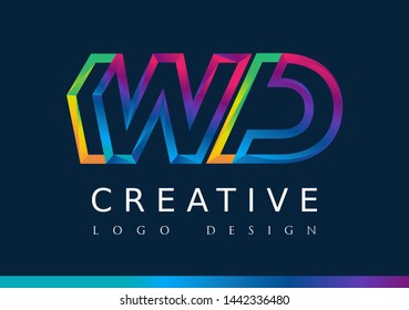 W D Logo. WD Letter Design Vector with Magenta blue and green yellow color