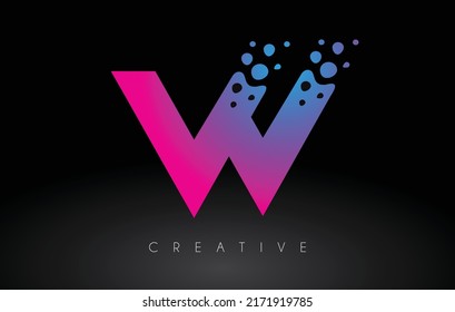 W Dots Letter Logo Design with Creative Artistic Bubble Cut in Blue Purple Colors Vector Illustration