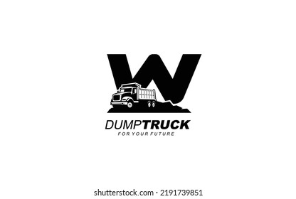 W Dump truck logo vector for construction company. Heavy equipment template vector illustration for your brand.