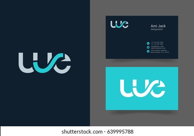 W E joint letter logo with business card template