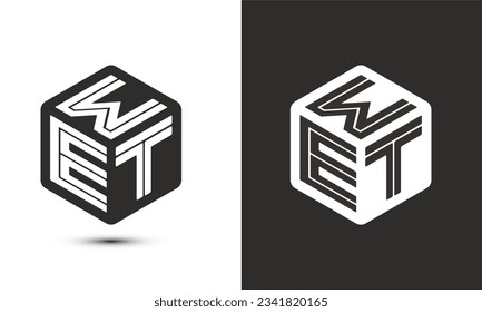 w e t letter logo design with illustrator cube logo, vector logo modern alphabet font overlap style. Premium Business logo icon. White color on black background