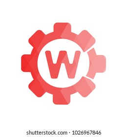 W engineering logo. Alphabet letter logo design vector icon. Red low poly style. Vector Illustrator