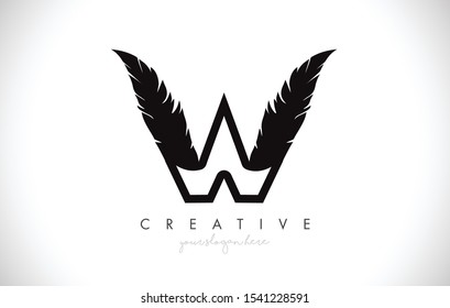 W Feather Letter Logo Icon Design With Feather Feather Creative Look Vector Illustration in Black and White Colors.