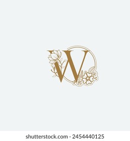 W Flower logo Wedding logo. Elegant monogram. Illustration of wedding monogram logo with flower frame. Print