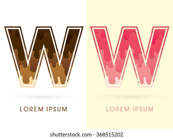 W Font , Chocolate and strawberry melt graphic vector