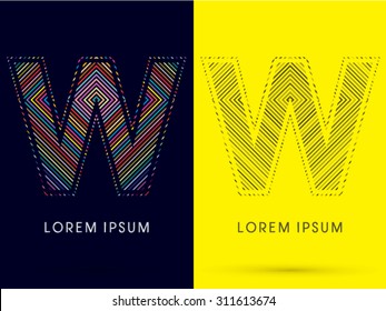 W ,Font , colorful light movement, designed using colorful line and black and white line, graphic vector.